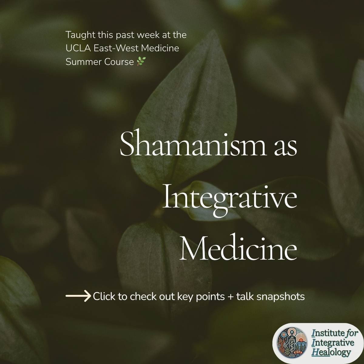 Shamanism as Integrative Medicine - Integrative Healology - UCLA Summer Course